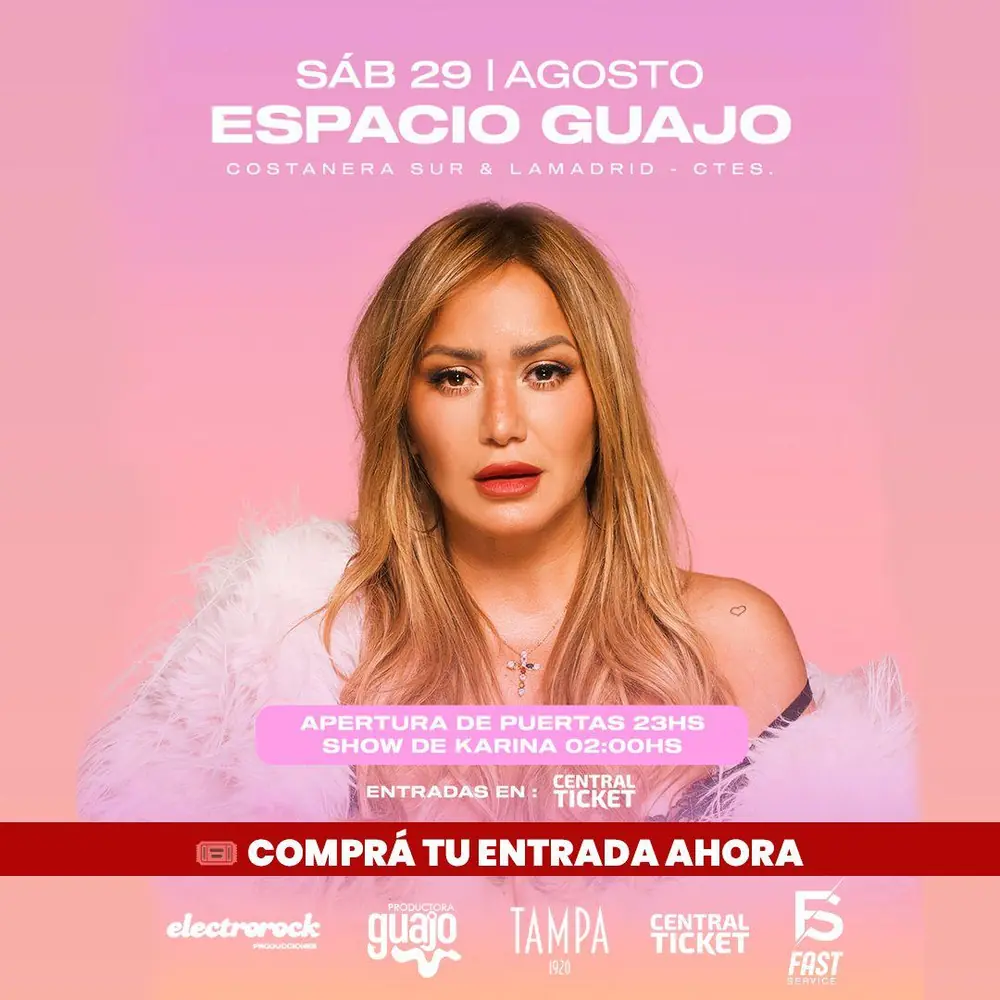 Karina en Espacio Guajo, Corrientes — sábado 29 de agosto